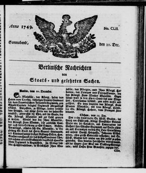 Berlinische Nachrichten von Staats- und gelehrten Sachen vom 20.12.1749