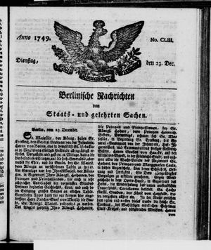 Berlinische Nachrichten von Staats- und gelehrten Sachen vom 23.12.1749