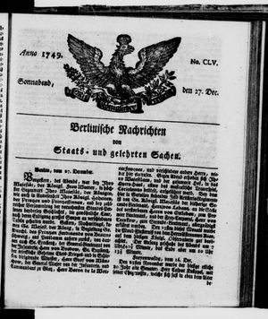 Berlinische Nachrichten von Staats- und gelehrten Sachen vom 27.12.1749