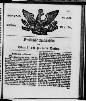 Berlinische Nachrichten von Staats- und gelehrten Sachen vom 30.12.1749