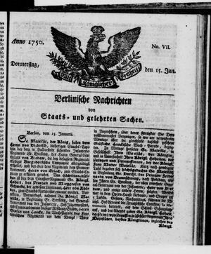 Berlinische Nachrichten von Staats- und gelehrten Sachen vom 15.01.1750