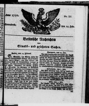 Berlinische Nachrichten von Staats- und gelehrten Sachen vom 14.02.1750