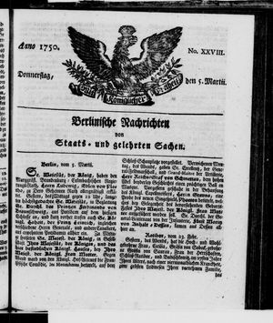 Berlinische Nachrichten von Staats- und gelehrten Sachen vom 05.03.1750