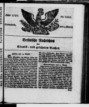 Berlinische Nachrichten von Staats- und gelehrten Sachen vom 14.03.1750