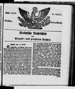 Berlinische Nachrichten von Staats- und gelehrten Sachen vom 24.03.1750