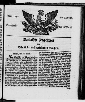 Berlinische Nachrichten von Staats- und gelehrten Sachen vom 28.03.1750