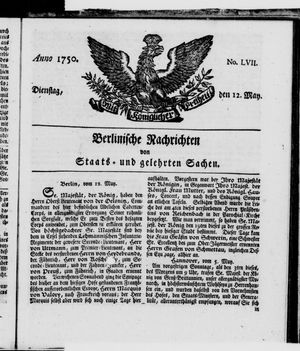 Berlinische Nachrichten von Staats- und gelehrten Sachen vom 12.05.1750