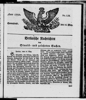 Berlinische Nachrichten von Staats- und gelehrten Sachen on May 16, 1750
