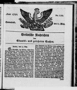 Berlinische Nachrichten von Staats- und gelehrten Sachen vom 23.05.1750