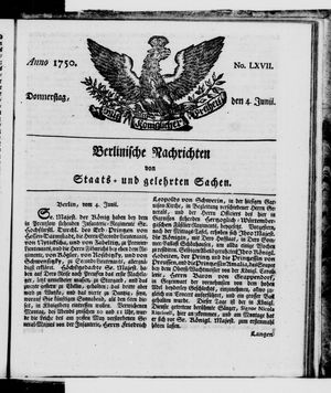 Berlinische Nachrichten von Staats- und gelehrten Sachen vom 04.06.1750