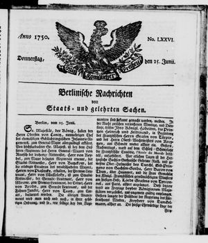 Berlinische Nachrichten von Staats- und gelehrten Sachen vom 25.06.1750