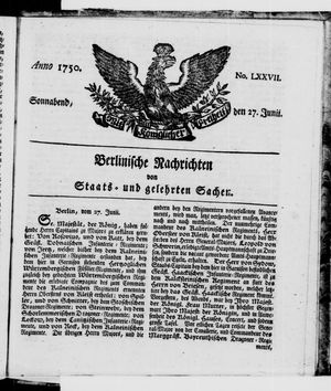 Berlinische Nachrichten von Staats- und gelehrten Sachen vom 27.06.1750