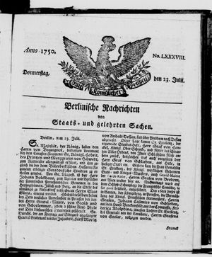 Berlinische Nachrichten von Staats- und gelehrten Sachen vom 23.07.1750
