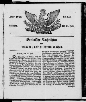 Berlinische Nachrichten von Staats- und gelehrten Sachen vom 28.07.1750