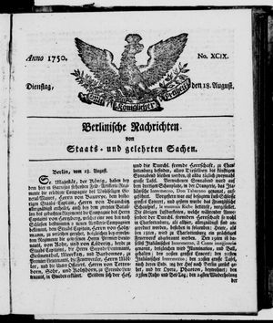 Berlinische Nachrichten von Staats- und gelehrten Sachen on Aug 18, 1750