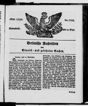 Berlinische Nachrichten von Staats- und gelehrten Sachen vom 19.09.1750
