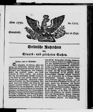 Berlinische Nachrichten von Staats- und gelehrten Sachen vom 26.09.1750