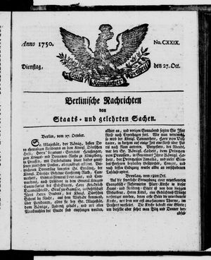Berlinische Nachrichten von Staats- und gelehrten Sachen vom 27.10.1750