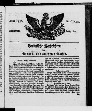 Berlinische Nachrichten von Staats- und gelehrten Sachen vom 05.11.1750