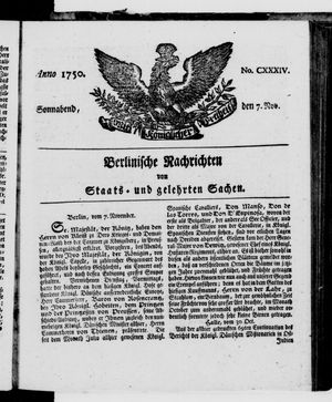 Berlinische Nachrichten von Staats- und gelehrten Sachen vom 07.11.1750