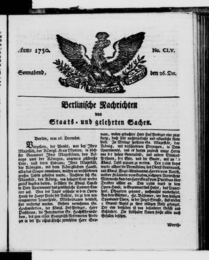 Berlinische Nachrichten von Staats- und gelehrten Sachen vom 26.12.1750