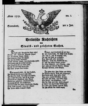 Berlinische Nachrichten von Staats- und gelehrten Sachen on Jan 2, 1751