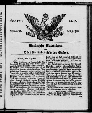 Berlinische Nachrichten von Staats- und gelehrten Sachen on Jan 9, 1751