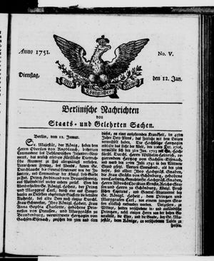 Berlinische Nachrichten von Staats- und gelehrten Sachen vom 12.01.1751