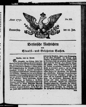 Berlinische Nachrichten von Staats- und gelehrten Sachen vom 28.01.1751
