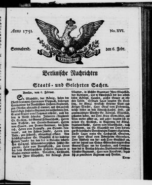 Berlinische Nachrichten von Staats- und gelehrten Sachen vom 06.02.1751