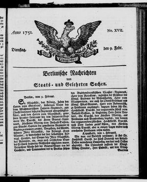 Berlinische Nachrichten von Staats- und gelehrten Sachen on Feb 9, 1751