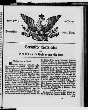 Berlinische Nachrichten von Staats- und gelehrten Sachen vom 04.03.1751