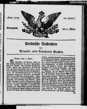 Berlinische Nachrichten von Staats- und gelehrten Sachen vom 20.03.1751