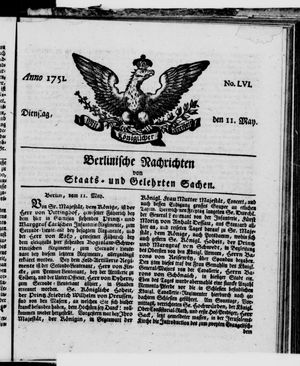 Berlinische Nachrichten von Staats- und gelehrten Sachen vom 11.05.1751