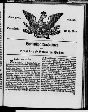 Berlinische Nachrichten von Staats- und gelehrten Sachen vom 15.05.1751