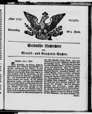 Berlinische Nachrichten von Staats- und gelehrten Sachen vom 03.06.1751