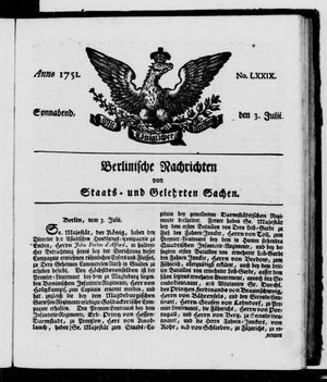Berlinische Nachrichten von Staats- und gelehrten Sachen vom 03.07.1751