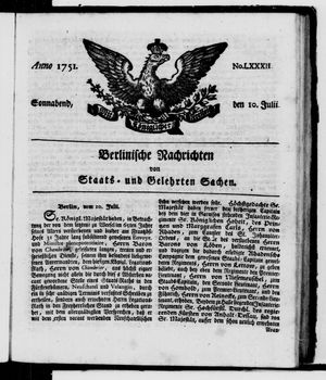 Berlinische Nachrichten von Staats- und gelehrten Sachen vom 10.07.1751