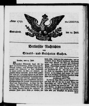 Berlinische Nachrichten von Staats- und gelehrten Sachen vom 24.07.1751