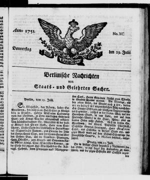 Berlinische Nachrichten von Staats- und gelehrten Sachen vom 29.07.1751