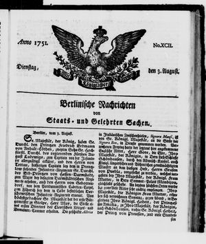 Berlinische Nachrichten von Staats- und gelehrten Sachen vom 03.08.1751