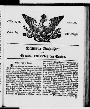 Berlinische Nachrichten von Staats- und gelehrten Sachen vom 05.08.1751
