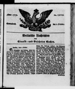 Berlinische Nachrichten von Staats- und gelehrten Sachen vom 02.10.1751