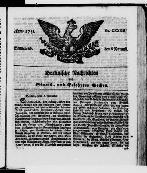 Berlinische Nachrichten von Staats- und gelehrten Sachen vom 06.11.1751