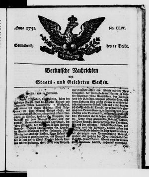 Berlinische Nachrichten von Staats- und gelehrten Sachen vom 25.12.1751