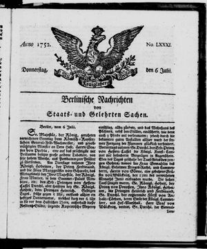 Berlinische Nachrichten von Staats- und gelehrten Sachen vom 06.07.1752