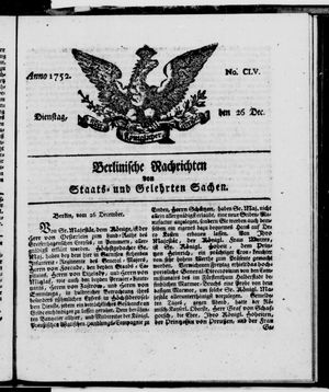 Berlinische Nachrichten von Staats- und gelehrten Sachen vom 26.12.1752