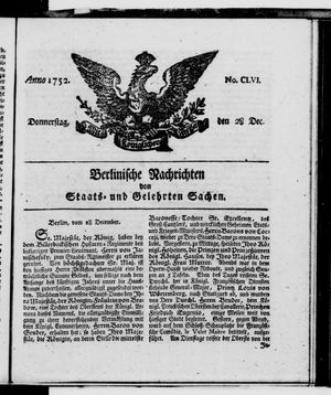 Berlinische Nachrichten von Staats- und gelehrten Sachen vom 28.12.1752