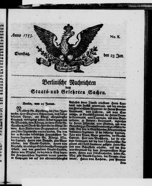 Berlinische Nachrichten von Staats- und gelehrten Sachen vom 23.01.1753