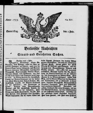 Berlinische Nachrichten von Staats- und gelehrten Sachen vom 01.02.1753